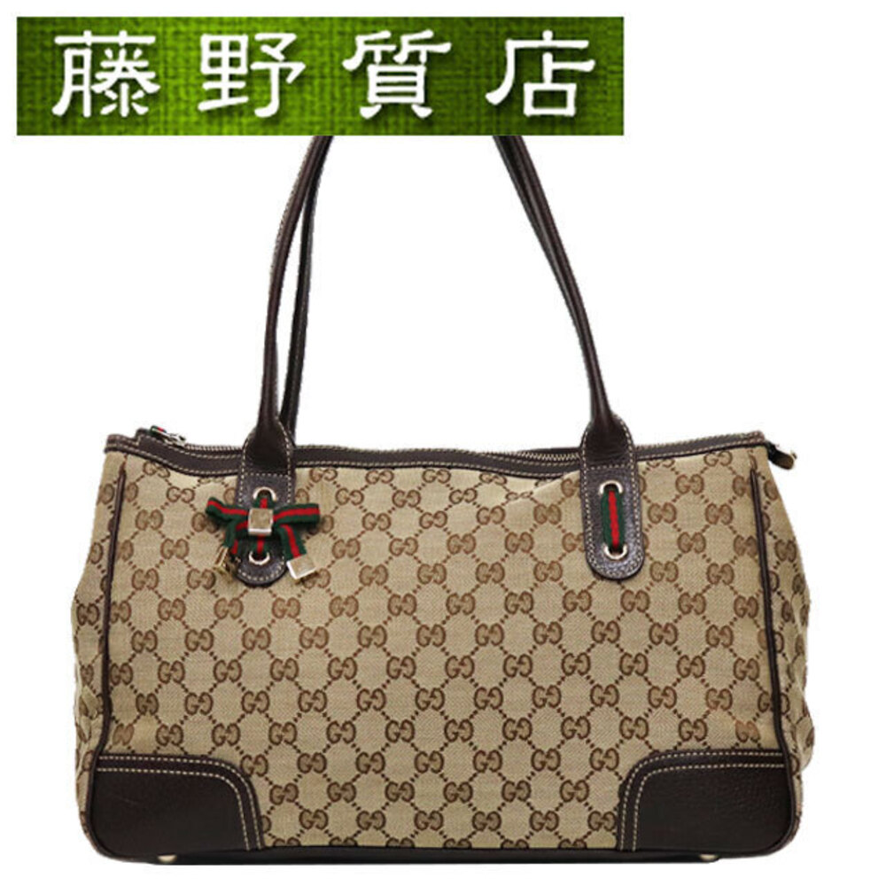 Gucci Princy Tote Bag GG Canvas Leather Brown Beige